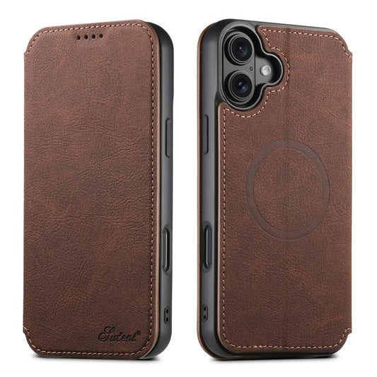 For iPhone 17 Suteni J06 Retro Matte Litchi Texture Leather MagSafe Phone Case(Brown) - iPhone 17 Cases by Suteni | Online Shopping UK | buy2fix