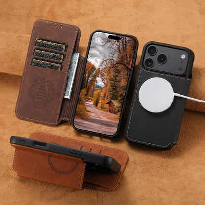 For iPhone 15 Suteni J06 Retro Matte Litchi Texture Leather MagSafe Phone Case(Brown) by Suteni