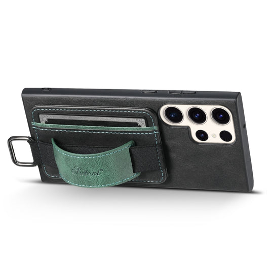 For Samsung Galaxy S24 Ultra 5G Suteni H13 Card Wallet Wrist Strap Holder PU Phone Case(Black) by Suteni