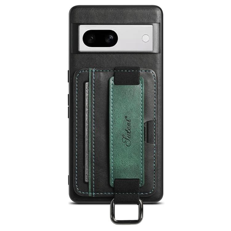 For Googel Pixel 8a Suteni H13 Card Wallet Wrist Strap Holder PU Phone Case(Black) - Google Cases by Suteni | Online Shopping UK | buy2fix