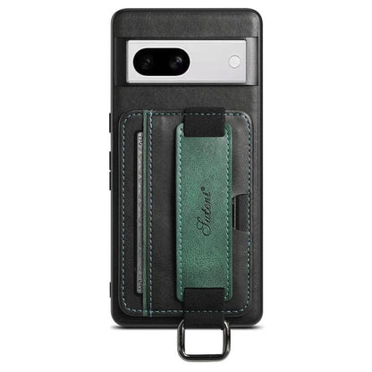 For Googel Pixel 8a Suteni H13 Card Wallet Wrist Strap Holder PU Phone Case(Black) - Google Cases by Suteni | Online Shopping UK | buy2fix