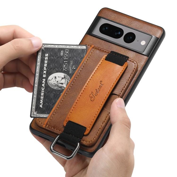 For Googel Pixel 10 Suteni H13 Card Wallet Wrist Strap Holder PU Phone Case(Brown) - Google Cases by Suteni | Online Shopping UK | buy2fix