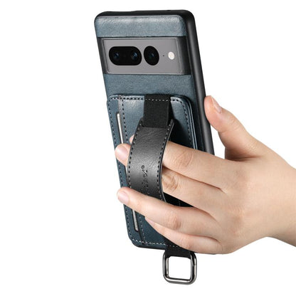 For Googel Pixel 10 Pro Suteni H13 Card Wallet Wrist Strap Holder PU Phone Case(Blue) - Google Cases by Suteni | Online Shopping UK | buy2fix