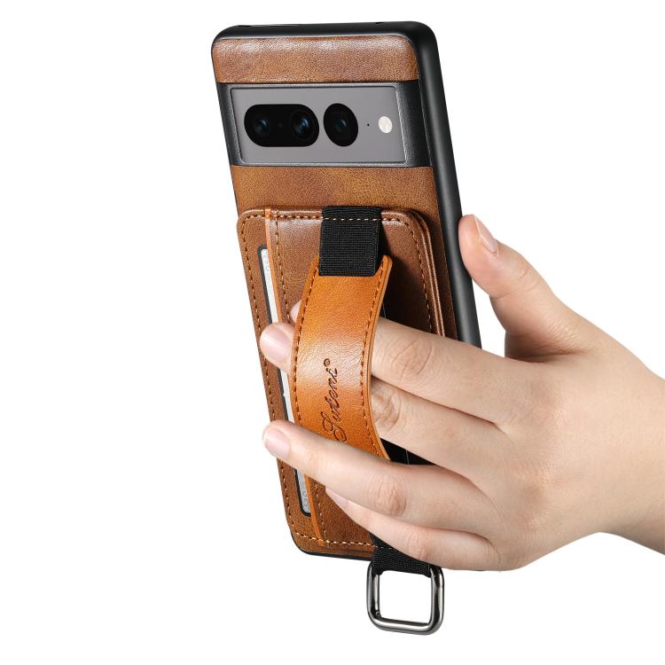 For Googel Pixel 10 Pro XL Suteni H13 Card Wallet Wrist Strap Holder PU Phone Case(Brown) - Google Cases by Suteni | Online Shopping UK | buy2fix