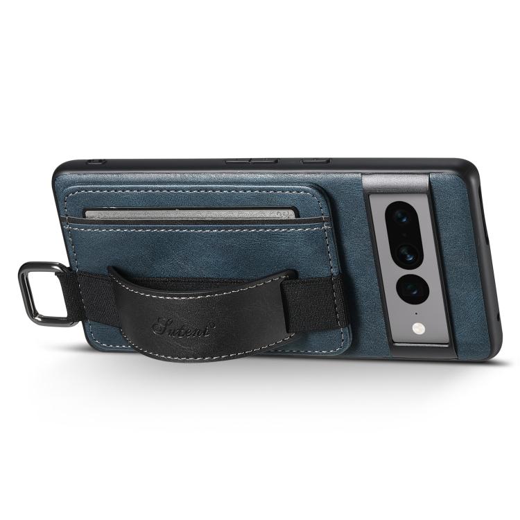For Googel Pixel 10 Pro XL Suteni H13 Card Wallet Wrist Strap Holder PU Phone Case(Blue) - Google Cases by Suteni | Online Shopping UK | buy2fix