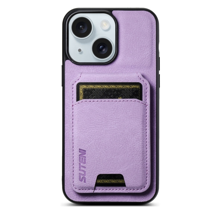 For iPhone 15 Plus Suteni H02 Litchi Leather Card Wallet Stand Back Phone Case(Purple) - iPhone 15 Plus Cases by Suteni | Online Shopping UK | buy2fix