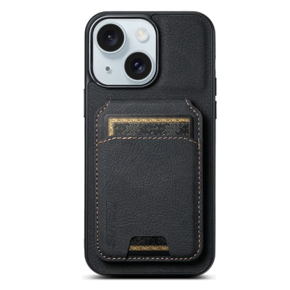 For iPhone 15 Suteni H02 Litchi Leather Card Wallet Stand Back Phone Case(Black) - iPhone 15 Cases by Suteni | Online Shopping UK | buy2fix