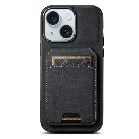 For iPhone 15 Suteni H02 Litchi Leather Card Wallet Stand Back Phone Case(Black) - iPhone 15 Cases by Suteni | Online Shopping UK | buy2fix