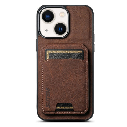 For iPhone 14 Plus Suteni H02 Litchi Leather Card Wallet Stand Back Phone Case(Brown) - iPhone 14 Plus Cases by Suteni | Online Shopping UK | buy2fix