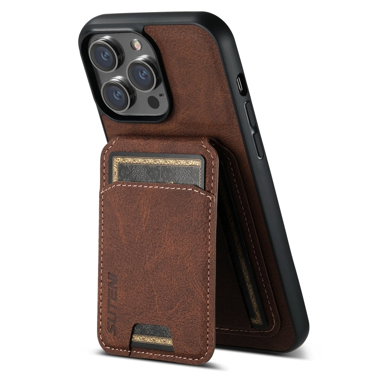 For iPhone 14 Suteni H02 Litchi Leather Card Wallet Stand Back Phone Case(Brown) - iPhone 14 Cases by Suteni | Online Shopping UK | buy2fix