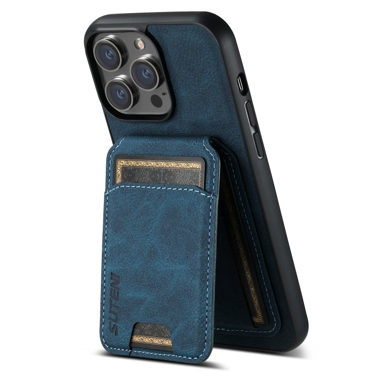 For iPhone 14 Suteni H02 Litchi Leather Card Wallet Stand Back Phone Case(Blue) - iPhone 14 Cases by Suteni | Online Shopping UK | buy2fix