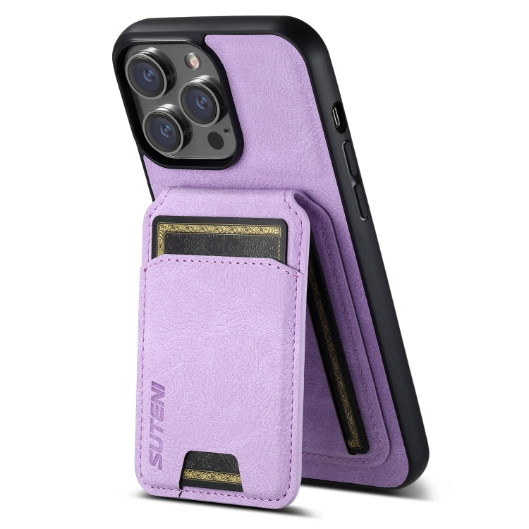 For iPhone 14 Pro Suteni H02 Litchi Leather Card Wallet Stand Back Phone Case(Purple) - iPhone 14 Pro Cases by Suteni | Online Shopping UK | buy2fix