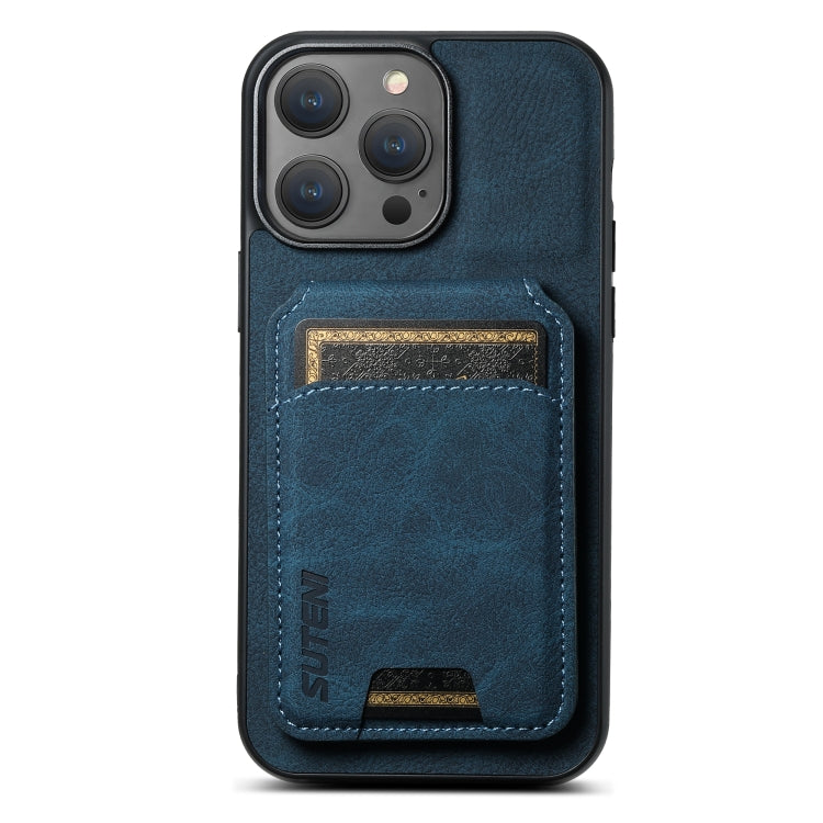 For iPhone 14 Pro Max Suteni H02 Litchi Leather Card Wallet Stand Back Phone Case(Blue) - iPhone 14 Pro Max Cases by Suteni | Online Shopping UK | buy2fix
