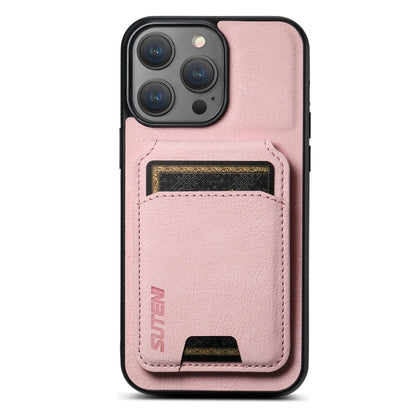 For iPhone 13 Pro Suteni H02 Litchi Leather Card Wallet Stand Back Phone Case(Pink) - iPhone 13 Pro Cases by Suteni | Online Shopping UK | buy2fix