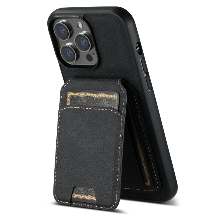 For iPhone 13 Suteni H02 Litchi Leather Card Wallet Stand Back Phone Case(Black) - iPhone 13 Cases by Suteni | Online Shopping UK | buy2fix