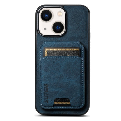 For iPhone 13 Suteni H02 Litchi Leather Card Wallet Stand Back Phone Case(Blue) - iPhone 13 Cases by Suteni | Online Shopping UK | buy2fix