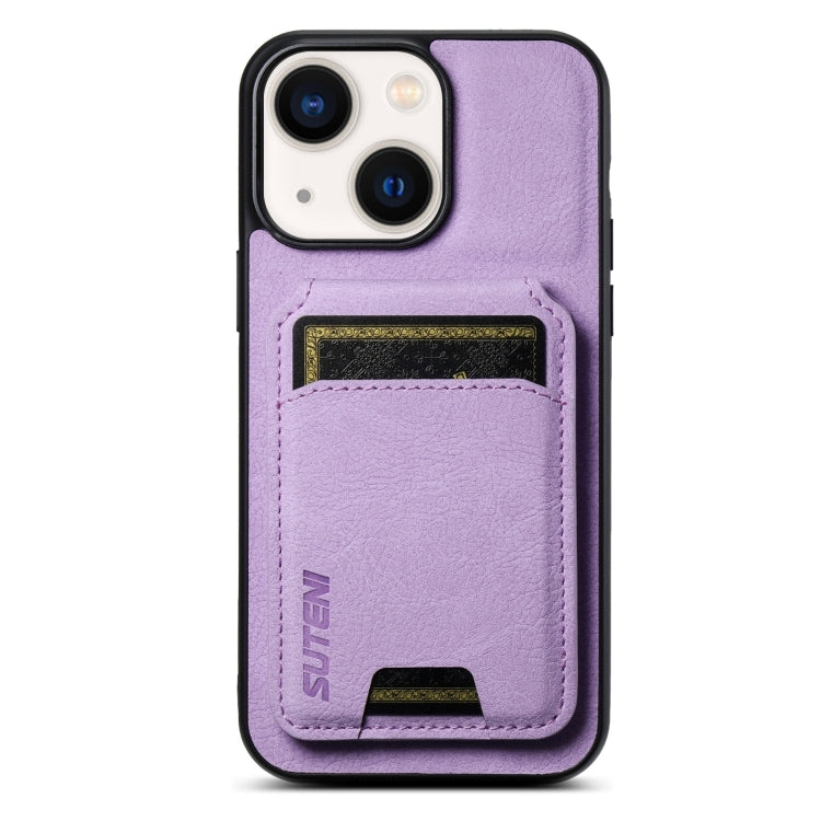For iPhone 13 Suteni H02 Litchi Leather Card Wallet Stand Back Phone Case(Purple) - iPhone 13 Cases by Suteni | Online Shopping UK | buy2fix