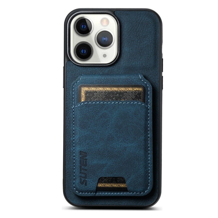 For iPhone 11 Pro Max Suteni H02 Litchi Leather Card Wallet Stand Back Phone Case(Blue) - iPhone 11 Pro Max Cases by Suteni | Online Shopping UK | buy2fix