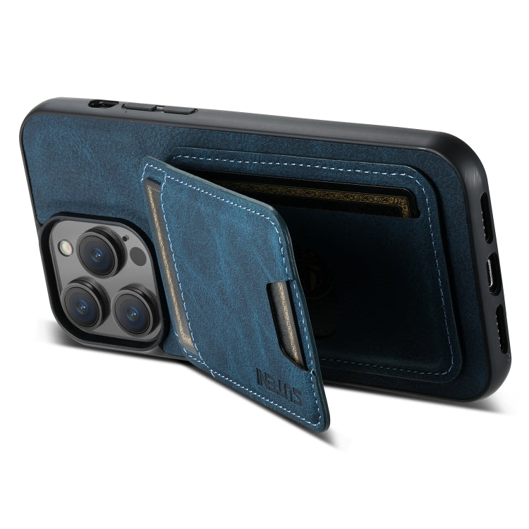 For iPhone 11 Suteni H02 Litchi Leather Card Wallet Stand Back Phone Case(Blue) - iPhone 11 Cases by Suteni | Online Shopping UK | buy2fix