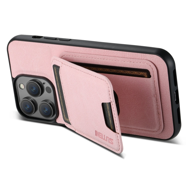 For iPhone 11 Pro Suteni H02 Litchi Leather Card Wallet Stand Back Phone Case(Pink) - iPhone 11 Pro Cases by Suteni | Online Shopping UK | buy2fix