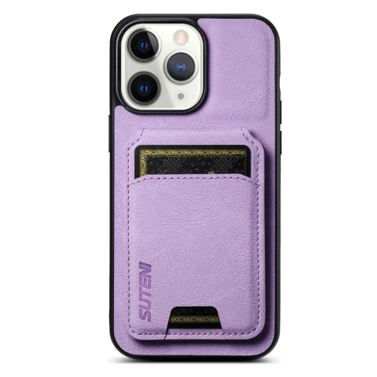 For iPhone 11 Pro Suteni H02 Litchi Leather Card Wallet Stand Back Phone Case(Purple) - iPhone 11 Pro Cases by Suteni | Online Shopping UK | buy2fix