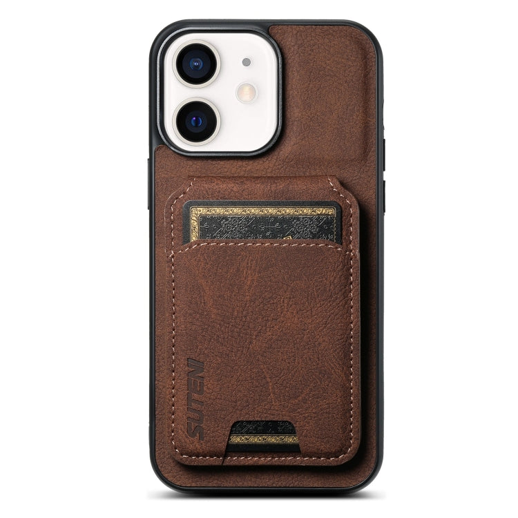 For iPhone 12 / 12 Pro Suteni H02 Litchi Leather Card Wallet Stand Back Phone Case(Brown) - iPhone 12 / 12 Pro Cases by Suteni | Online Shopping UK | buy2fix