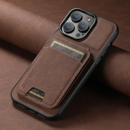 For iPhone 12 / 12 Pro Suteni H02 Litchi Leather Card Wallet Stand Back Phone Case(Brown) - iPhone 12 / 12 Pro Cases by Suteni | Online Shopping UK | buy2fix