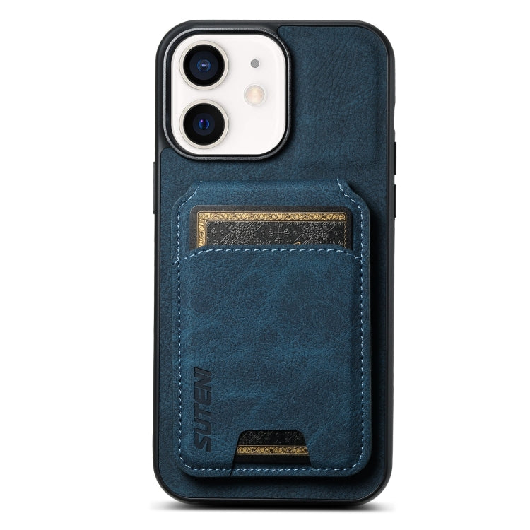 For iPhone 12 / 12 Pro Suteni H02 Litchi Leather Card Wallet Stand Back Phone Case(Blue) - iPhone 12 / 12 Pro Cases by Suteni | Online Shopping UK | buy2fix