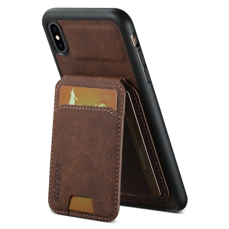 For iPhone X / XS Suteni H02 Litchi Leather Card Wallet Stand Back Phone Case(Brown) - More iPhone Cases by Suteni | Online Shopping UK | buy2fix