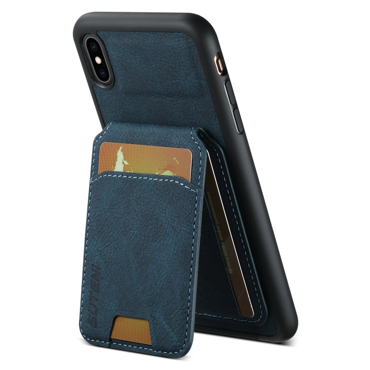 For iPhone X / XS Suteni H02 Litchi Leather Card Wallet Stand Back Phone Case(Blue) - More iPhone Cases by Suteni | Online Shopping UK | buy2fix