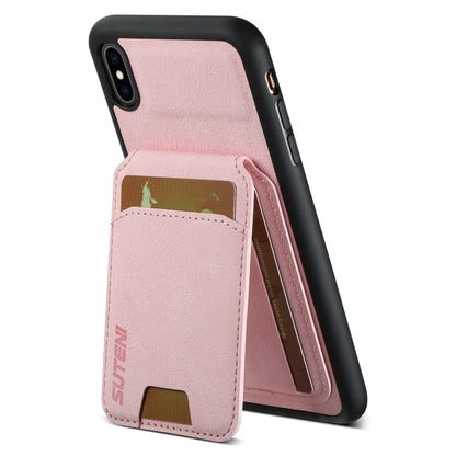 For iPhone X / XS Suteni H02 Litchi Leather Card Wallet Stand Back Phone Case(Pink) - More iPhone Cases by Suteni | Online Shopping UK | buy2fix