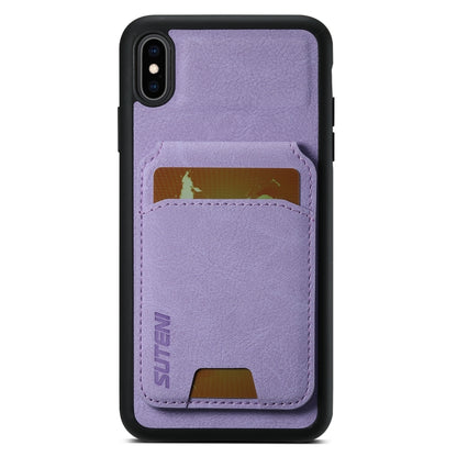 For iPhone X / XS Suteni H02 Litchi Leather Card Wallet Stand Back Phone Case(Purple) - More iPhone Cases by Suteni | Online Shopping UK | buy2fix