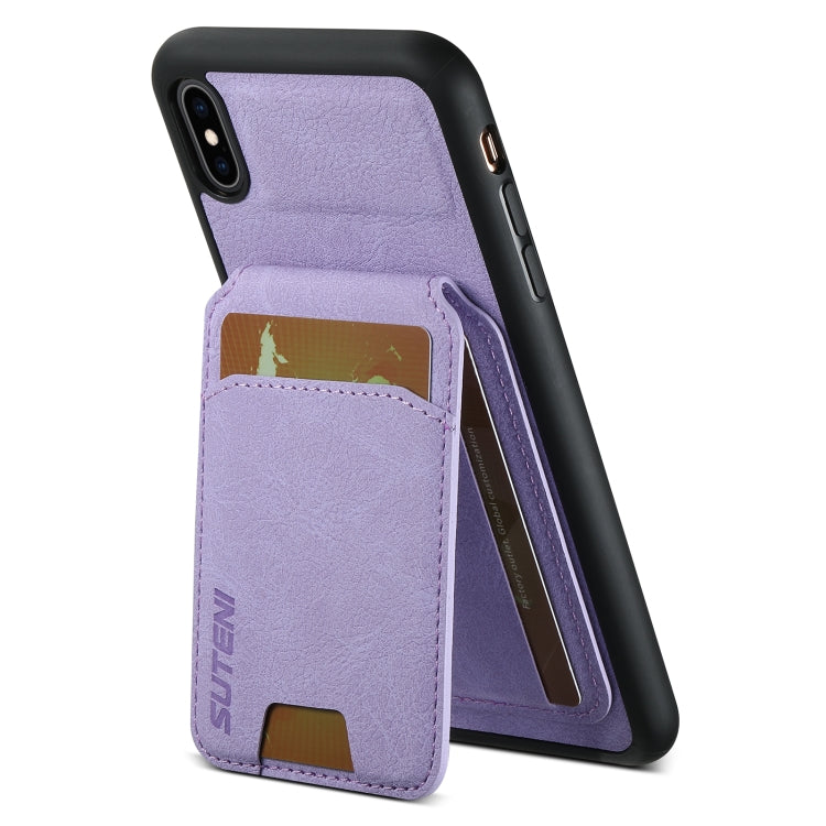 For iPhone X / XS Suteni H02 Litchi Leather Card Wallet Stand Back Phone Case(Purple) - More iPhone Cases by Suteni | Online Shopping UK | buy2fix