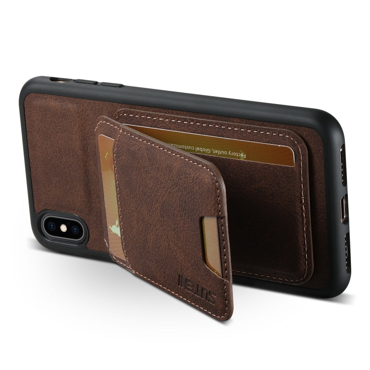 For iPhone XR Suteni H02 Litchi Leather Card Wallet Stand Back Phone Case(Brown) - More iPhone Cases by Suteni | Online Shopping UK | buy2fix