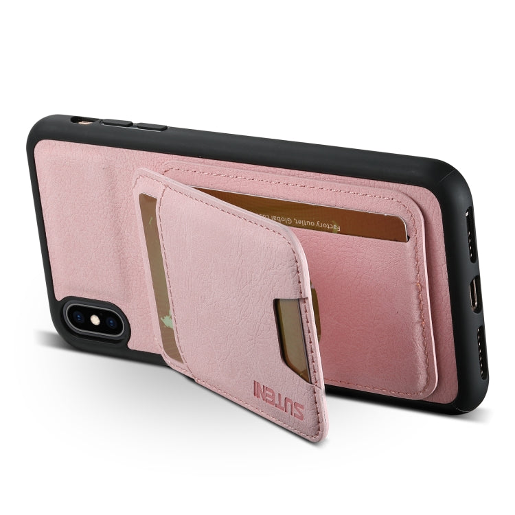 For iPhone XR Suteni H02 Litchi Leather Card Wallet Stand Back Phone Case(Pink) - More iPhone Cases by Suteni | Online Shopping UK | buy2fix