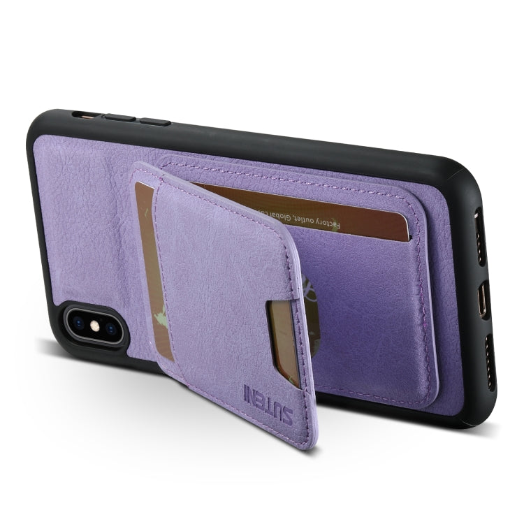For iPhone XR Suteni H02 Litchi Leather Card Wallet Stand Back Phone Case(Purple) - More iPhone Cases by Suteni | Online Shopping UK | buy2fix