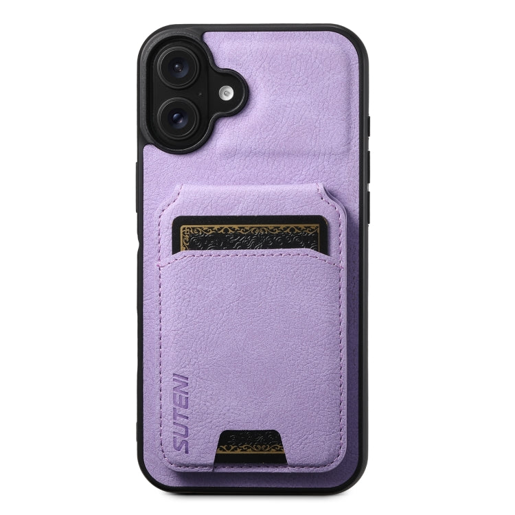 For iPhone 16 Plus Suteni H02 Litchi Leather Card Wallet Stand Back Phone Case(Purple) - iPhone 16 Plus Cases by Suteni | Online Shopping UK | buy2fix