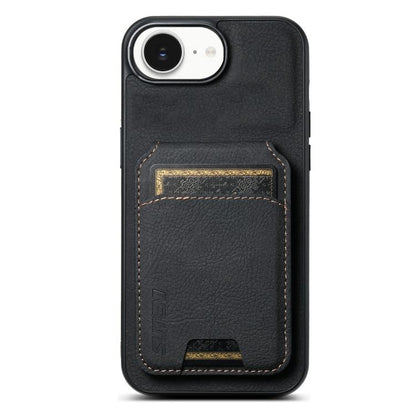 For iPhone 16e Suteni H02 Litchi Leather Card Wallet Stand Back Phone Case(Black) - iPhone 16e Cases by Suteni | Online Shopping UK | buy2fix