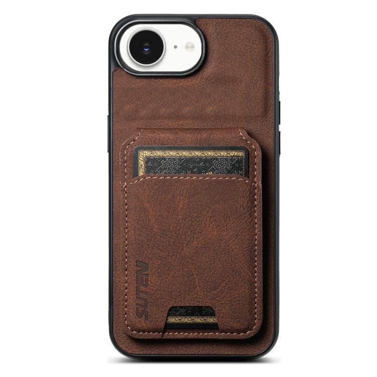 For iPhone 16e Suteni H02 Litchi Leather Card Wallet Stand Back Phone Case(Brown) - iPhone 16e Cases by Suteni | Online Shopping UK | buy2fix