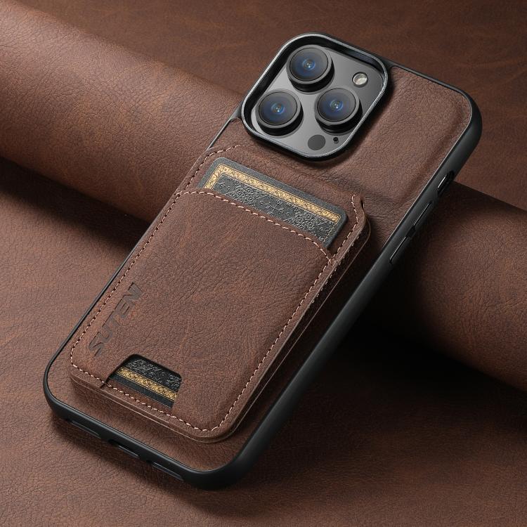 For iPhone 16e Suteni H02 Litchi Leather Card Wallet Stand Back Phone Case(Brown) - iPhone 16e Cases by Suteni | Online Shopping UK | buy2fix