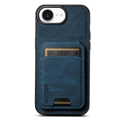 For iPhone 16e Suteni H02 Litchi Leather Card Wallet Stand Back Phone Case(Blue) - iPhone 16e Cases by Suteni | Online Shopping UK | buy2fix