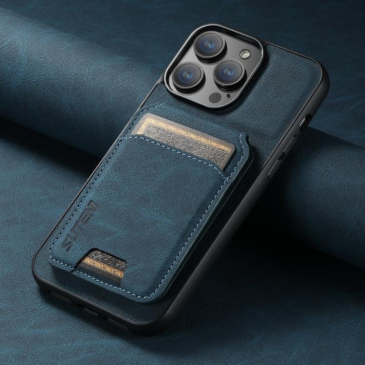 For iPhone 16e Suteni H02 Litchi Leather Card Wallet Stand Back Phone Case(Blue) - iPhone 16e Cases by Suteni | Online Shopping UK | buy2fix