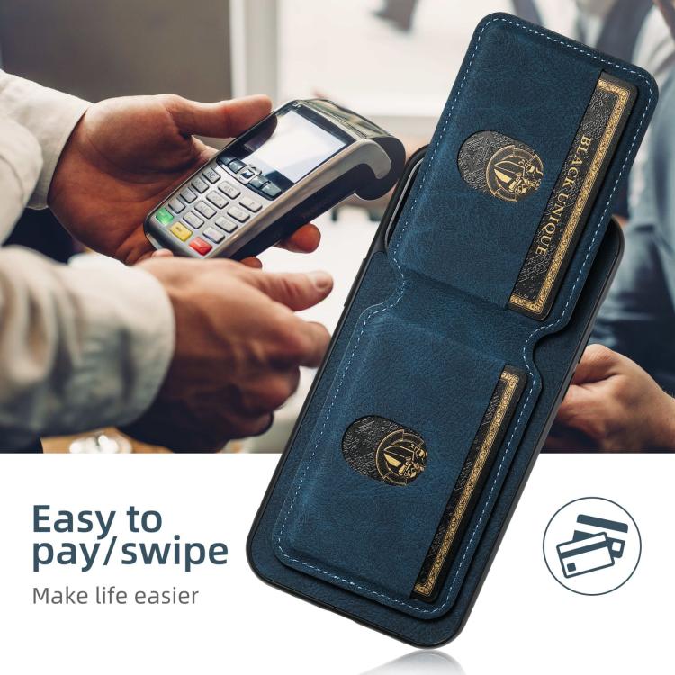 For iPhone 16e Suteni H02 Litchi Leather Card Wallet Stand Back Phone Case(Blue) - iPhone 16e Cases by Suteni | Online Shopping UK | buy2fix