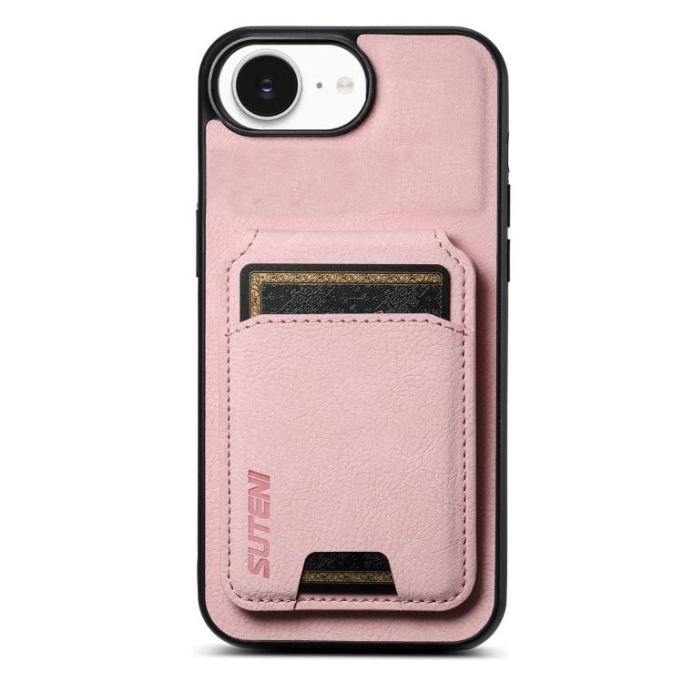 For iPhone 16e Suteni H02 Litchi Leather Card Wallet Stand Back Phone Case(Pink) - iPhone 16e Cases by Suteni | Online Shopping UK | buy2fix