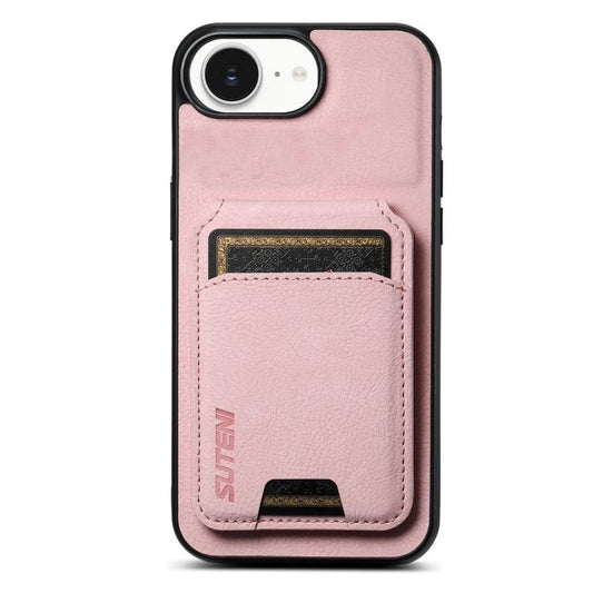 For iPhone 16e Suteni H02 Litchi Leather Card Wallet Stand Back Phone Case(Pink) - iPhone 16e Cases by Suteni | Online Shopping UK | buy2fix