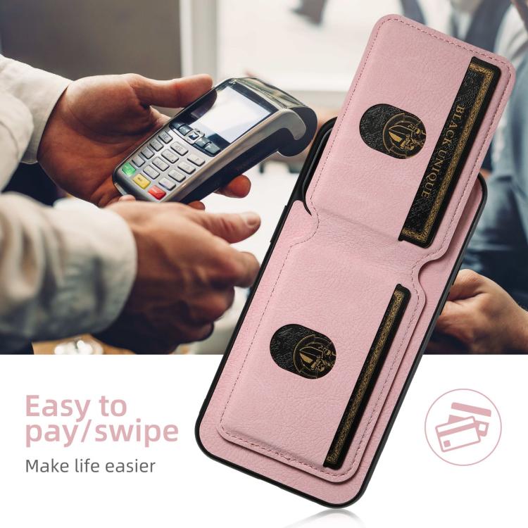 For iPhone 16e Suteni H02 Litchi Leather Card Wallet Stand Back Phone Case(Pink) - iPhone 16e Cases by Suteni | Online Shopping UK | buy2fix