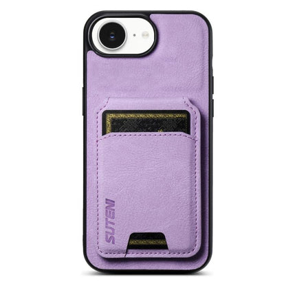 For iPhone 16e Suteni H02 Litchi Leather Card Wallet Stand Back Phone Case(Purple) - iPhone 16e Cases by Suteni | Online Shopping UK | buy2fix