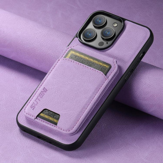 For iPhone 16e Suteni H02 Litchi Leather Card Wallet Stand Back Phone Case(Purple) - iPhone 16e Cases by Suteni | Online Shopping UK | buy2fix