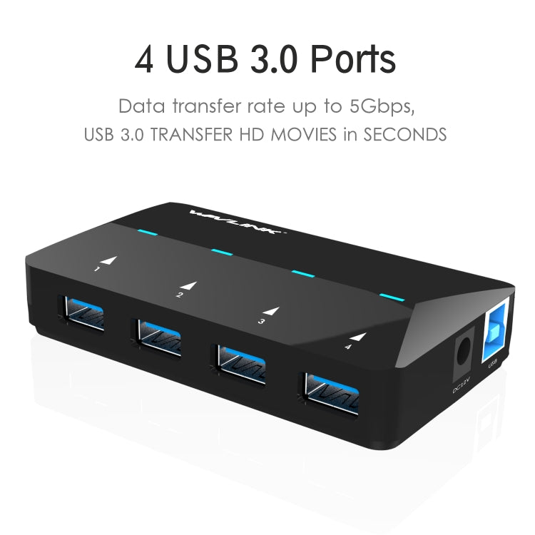 WAVLINK WL-UH3042P1 2.4A Fast Charging Adapter for Keyboard Mouse 4-Port USB3.0 HUB(AU Plug) - USB 3.0 HUB by WAVLINK | Online Shopping UK | buy2fix