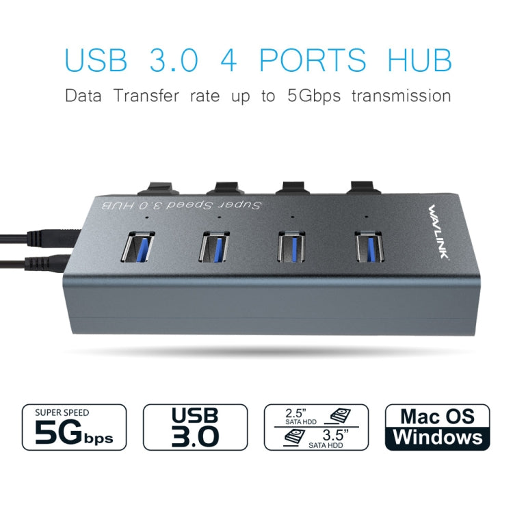 WAVLINK WL-UH3049 USB 3.0 4-Ports Desktop Fast Charger Station with Independent Switch(AU Plug) - USB 3.0 HUB by WAVLINK | Online Shopping UK | buy2fix